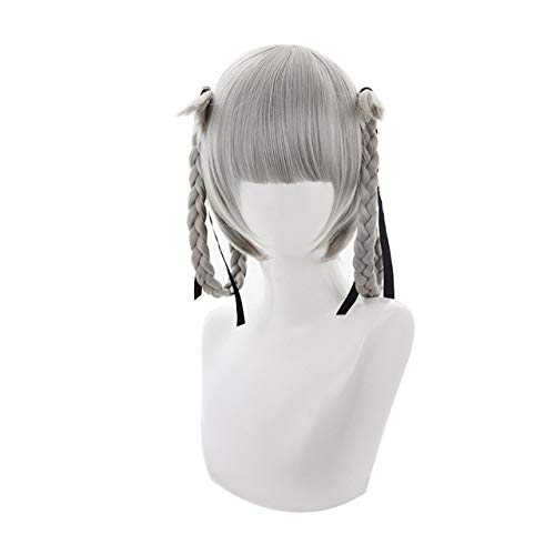 Anime japonés Kakegurui Kirari Momobami 13.8 in Pelucas cortas trenzas grises estilo clip en Cosplay peluca + gorra de peluca como el pciture