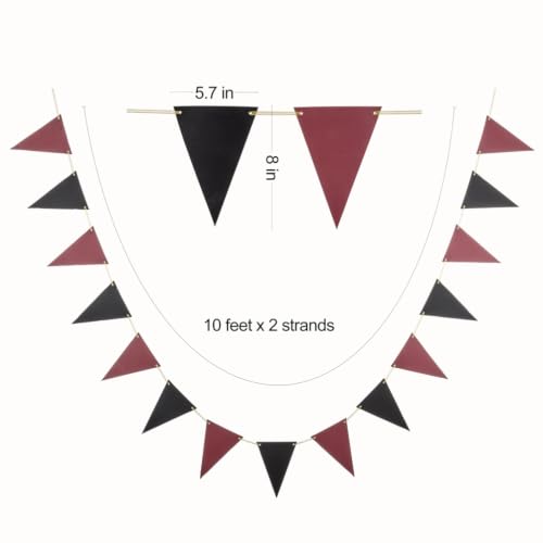 Image of MOWO Burgundy Black Pennant Banner Paper Bunting, Pack of 30, 20 feet