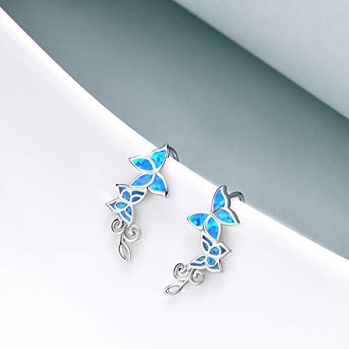 Winnicaca Ear Climbers Earrings For Women Sterling Silver Climber Earrings Created Blue Opal Ear Butterflies Crawler Earrings For Women Butterfly Stud Earrings For Women #TOP3