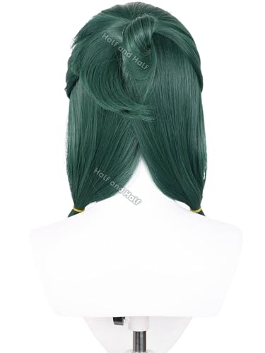Image of Half and Half Maomao Cosplay Wig 19'' Dark Green Mao Mao Costume Anime Wigs with Straight Bangs Green Pigtail Twin Tails Wigs for Women Daily Party