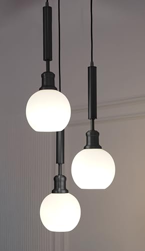 Image of Divine Trends Triple Globe Hanging Pendant Light Black Polished with Frosted Milky White Glass | Hanging Lamp for Living Room | Chandelier Ceiling Lamp - Pack of 1