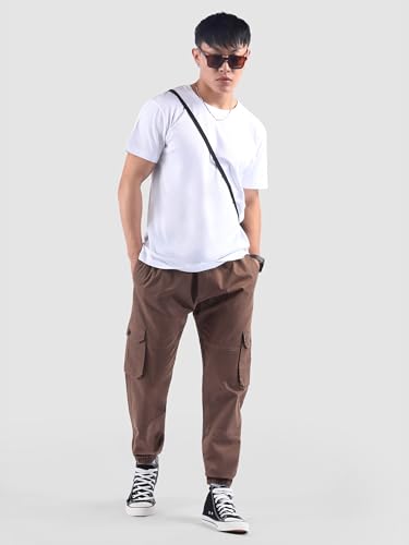Image of Beyoung Cotton Regular Fit Heavy Gauge Cargo Joggers for Men | Ribbed Hem | Spacious Pockets | Track Pants | Elastic Waistband | Cargo for Men