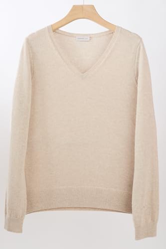 Image of JENNIE LIU Women's 100% Pure Cashmere Long Sleeve Pullover V Neck Sweater