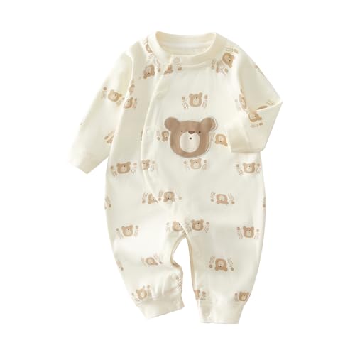 [Utsukusi] ベビー服 長袖 綿 ロンパース カバーオール 前開き 赤ちゃん 新生児服 春 秋 冬 出産祝い 男の子 女の子 (浅いカーキグマ, 66)