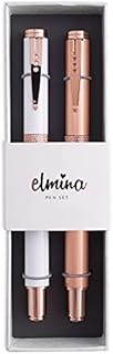 Rose Gold and White Rollerball Pen Gift Set for Women - Premium Writing Pen Set with Black Ink, by Elmina