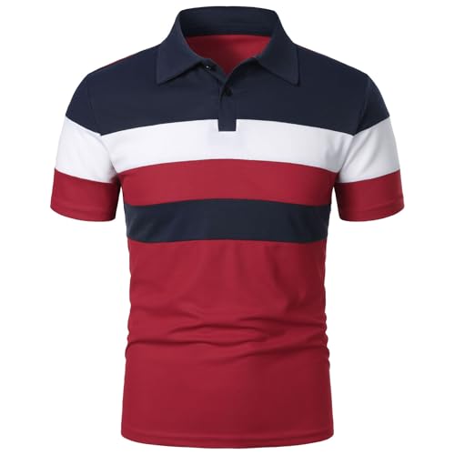 Camiseta de manga corta para hombre, camiseta de gran tamaño, ligera, transpirable, básica, ajustada, camisa de negocios, informal, cómoda, suave, camisa de negocios con cuatro botones, O rojo., L