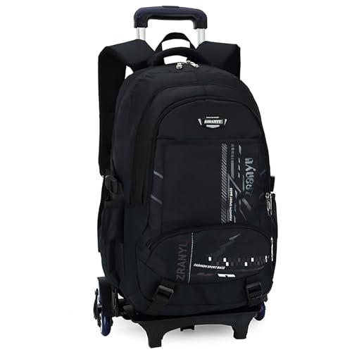 Voici et Voila Mochilas Escolares con Ruedas Carro para Mochilas Escolares Niña Niños Grande Trolley Mochila Bolsas Escolares 6 Ruedas Mochila Infantil Negro 33x21x52cm