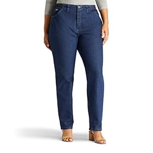 Lee-Womens-Plus-Size-Relaxed-fit-Elastic-Waist-Jean Lee Women's Plus Size Relaxed Fit Side Elastic Tapered Leg Jean, Dark Indigo, 18 Medium
