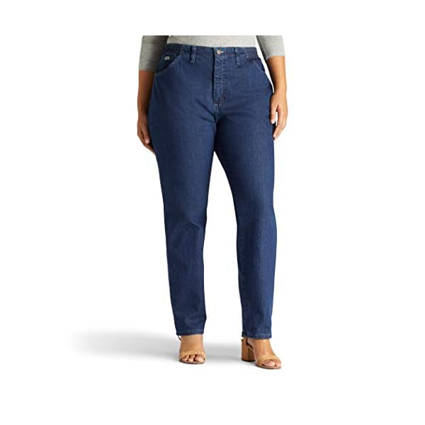 Lee-Womens-Plus-Size-Relaxed-fit-Elastic-Waist-Jean Lee Women's Plus Size Relaxed Fit Side Elastic Tapered Leg Jean, Dark Indigo, 18 Medium