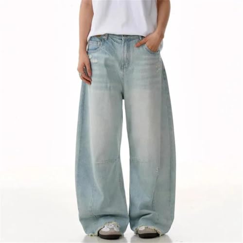 Men's Jeans Solid Color Washing Worn-Out Raw Edge Straight Trousers Wide Leg Loose Denim Pants2
