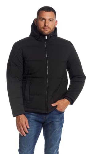 Image of Weatherproof Hooded Puffer Jacket for Men - Water Resistant Bubble Coat for Men | Puffy Alternative Down Jacket