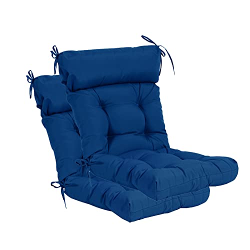 Image of QILLOWAY Outdoor Rocking Chair Cushions Set of 2, 100% Polyester Waterproof Patio Rocking Chair Cushion, High Back Weatherproof Chair Pad for Adirondack & Outdoor Furniture, Royal Blue