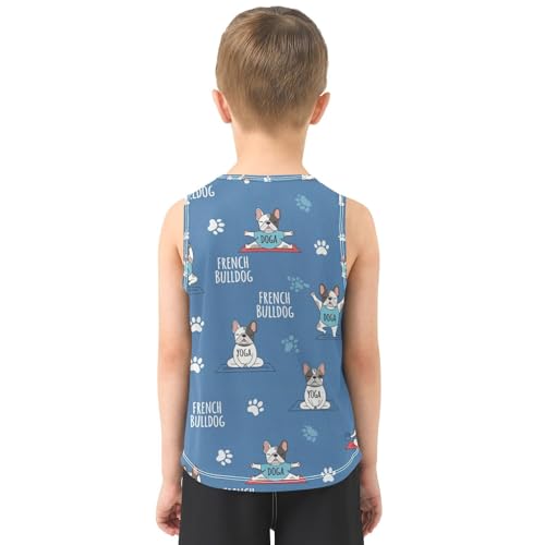 J JOYSAY Yoga Dog Bulldog Blue Boys Tank Top Sleeveless Muscle Shirts Quick Dry Sport Active Workout Kids T-Shirts 3-15T3