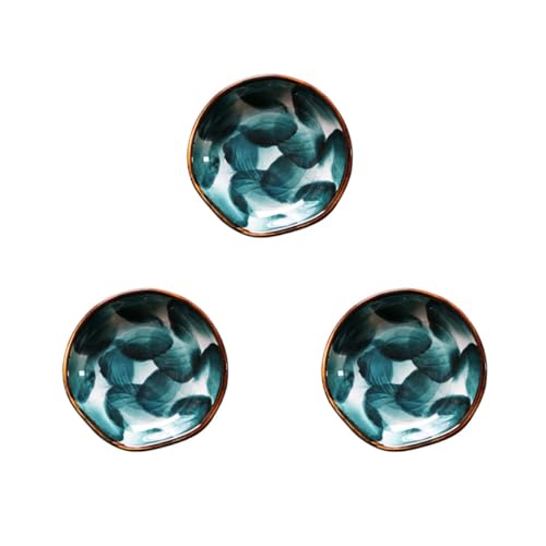 OSALADI Juego de 3 Cuencos de Cerámica Pintados a Mano para Salsas Platos Pequeños para Condimentos y Aperitivos Base Estable Utensilios Multiusos para Cocina y Mesa Reutilizable