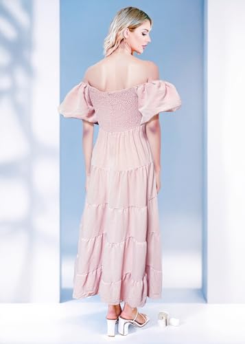 Image of GOLDSTITCH Women's 2026 Boho Floral Maxi Dress Puffy Short Sleeve Cutout V Neck Casual Long Beach Dress
