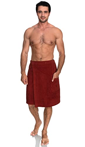 Image of TowelSelections Mens Shower Wrap Adjustable Cotton Terry Bath Gym Cover Up with Snaps Large-XX-Large Cinnabar