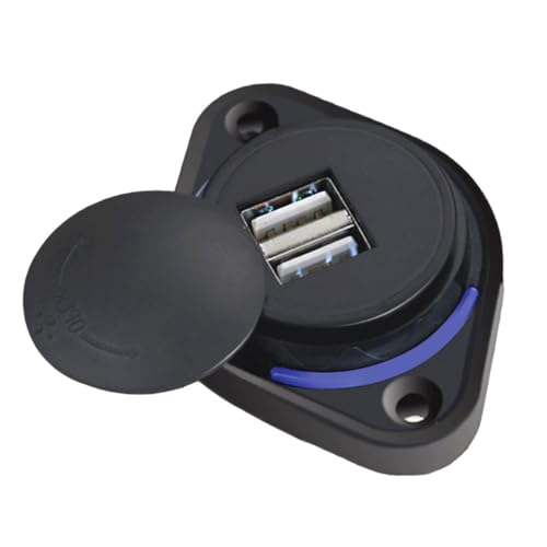 Cargador rápido USB dual para barco y rutas camper con luz azul nocturna