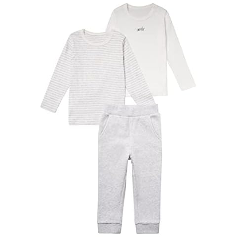Stellou Baby Boys 3 Piece Clothes Set in Blue Organic Cotton, 2 Long Sleeve Shirts and 1 Jersey Trousers, Grey/white, 86/92 cm Cover