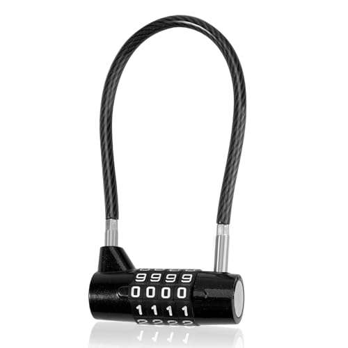4 Digit Combination Padlock, Steel Cable Padlocks with Code, Waterproof Outdoor Safety Long Shackle Padlock for Sheds,Gyms,Lockers,Suitcase