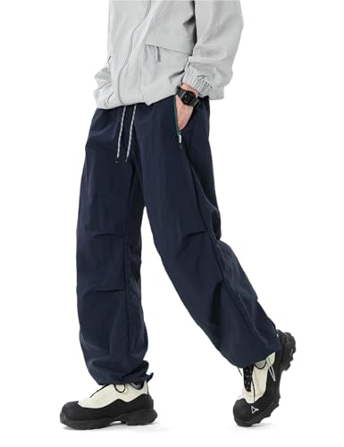 Image of Venzina Men's Parachute Cargo Trousers Lightweight Quick-Drying Hiking Pants Water Resistant Drawstring Cargo Pants for Camping, Fishing, Travel, Safari, M - XXL