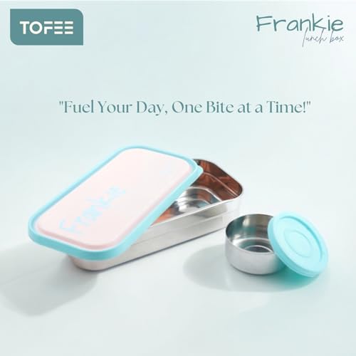 Image of TOFEE Small Frankie Stainless Steel Lunch Box with 1 Small Box Compact Design Airtight Leak Proof Lunch Box for Office, School, Picnic,Lunch Box for Kids,School,Girls,Boys (Baby Peach)