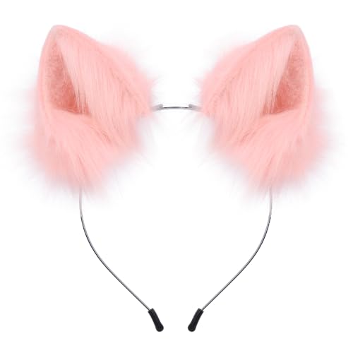 HAOAN Handmade Faux Fur Animal Cat Ears Headband Furry Fox Wolf Hairhoop Headwear Costume Accessory