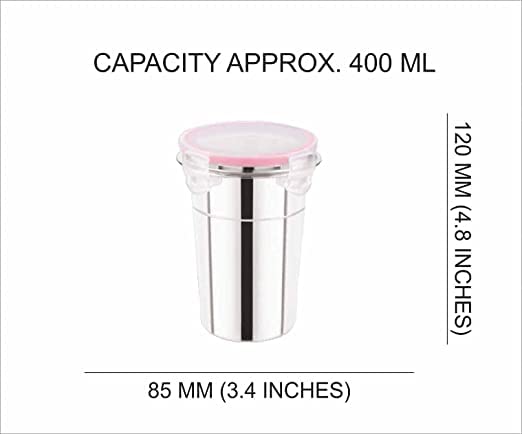 Aryamurti Stainless Steel Click & Seal Lock air Tight Glass Tumbler with Lid Plastic, Stainless Steel Tumbler (600 ML, Arya_ Air Tight Glass) 1