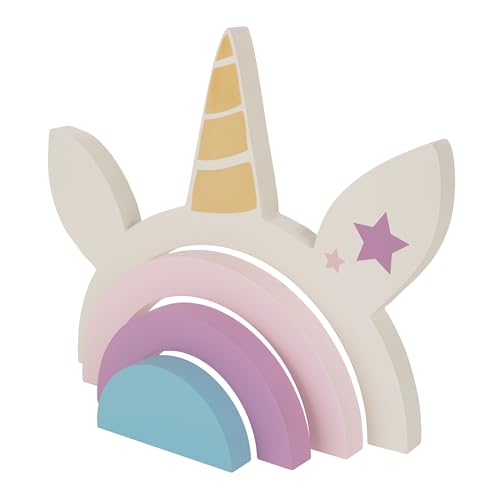 Little Love by NoJo Unicorn White, Pink, Lavender, and Blue Wood Stacking Shelfie Decor