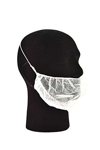 White Disposable Beard Net Covers With Elastic Bands Heavy Duty Beard Restraints, Comfortable Protective Beard Masks, Nonwoven Latex Free Spunbond, Safe & Clean Work Environment, 100 Pc #TOP5