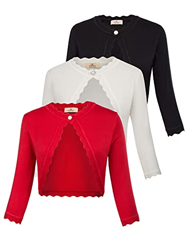 Grace Karin 3 Pack V Neck Cropped Bolero Jacket Long Sleeve Shrug Cardigan Sweater Black Red White L #TOP7