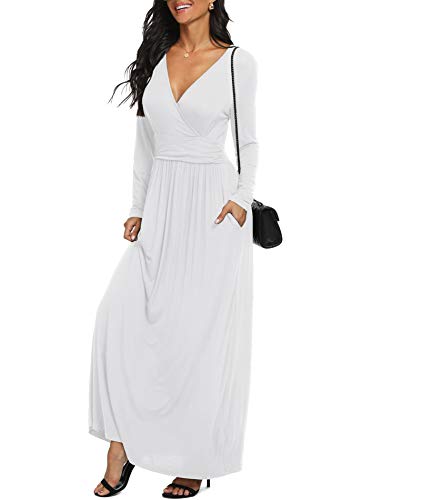 Image of LILBETTER Women Long Sleeve Deep V Neck Loose Plain Long Maxi Casual Dress
