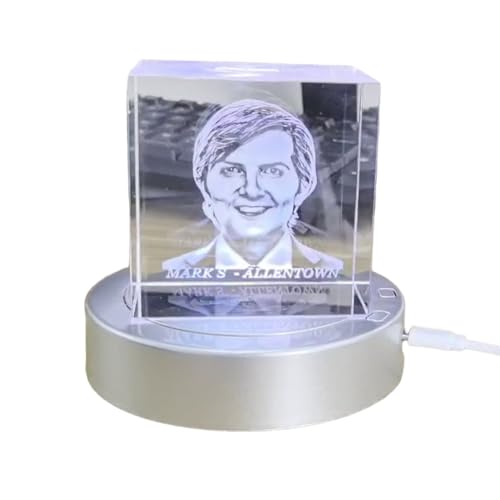 My Party Shirt Mark Scout 3D Crystal Head Cube - Mark S Allentown Desk Decor - Macrodata Refinement Gift - LED Rotating Base Prop