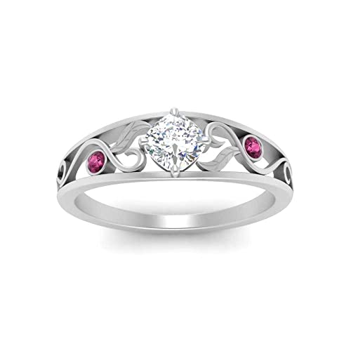 Image of Choose Your Gemstone Nature Inspired Compass Point Ring 925 Sterling Silver Cushion Shape Side Stone Engagement Rings Lightweight Office Wear Everyday Gift Jewelry US Size 4 to 12
