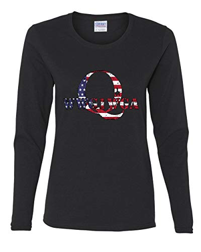 Q ANON WWG1WGA Stars and Stripes Women's Long Sleeve Tee Where We Go 1 We Go All Black L