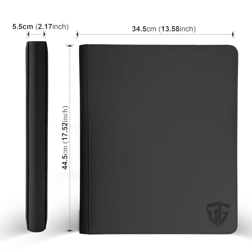Image of 16 Pockets Trading Card Zipper Binder for 1000+ Cards| Secure Side Loading Pockets | Trading Card Album Folder | Compatible with YuGiOh, MTG,Sports Cards (Black 16)
