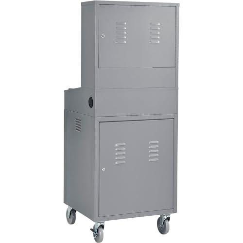 Image of Global Industrial Mobile Security LCD Computer Cabinet Enclosure, Gray | For 24 inch Diagonal Monitors, Steel Construction, Powder Coat Finish, 24-1 /2 inchW x 22-1 /2 inchD x 62-3 /4 inchH, Unassembled