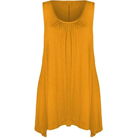 NAZ Fashion Ladies Womens Hanky Hem Flared Sleeveless Plus Size Summer Vest Top UK 8-26 Mustard Cover