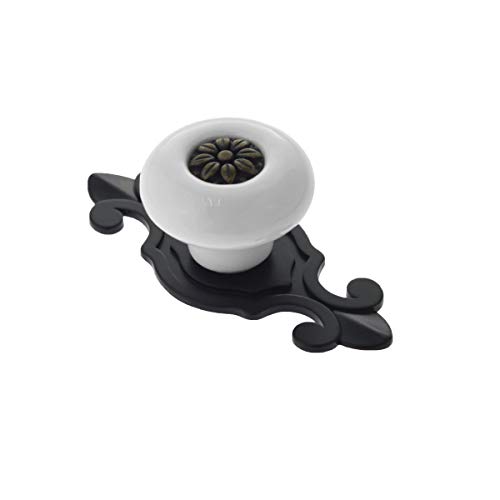 Aigeou 5Pcs Vintage Ceramic Knobs Drawer Furniture Handle for Kitchen Cabinets Cupboard Bathroom Dresser Wardrobe Closet Decoration Pulls (White+Black)