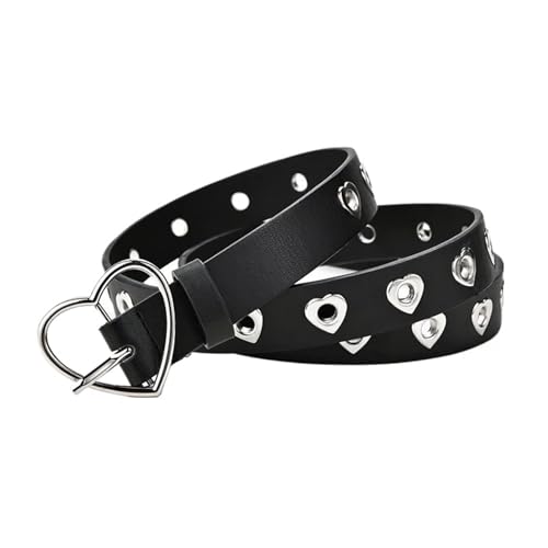 Unisex Black PU Leather Belt With Pin Buckle & Eyelets - Punk Style, For Jeans & Casual Wear