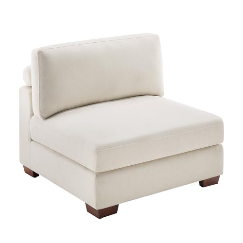 VANOMi Oversized Armless Accent Chair Modular Single Sofa Seat with Wood Frame & High-Density Foam Upholstered Comfy Lounge Chair 500 lbs Weight Capacity Easy Assembly White