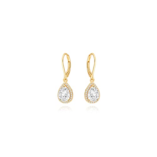 POTESSA Dangle Drop Earrings Teardrop Cubic Zirconia Crystal 18K Gold Plated Leverback Earrings for Women Wedding