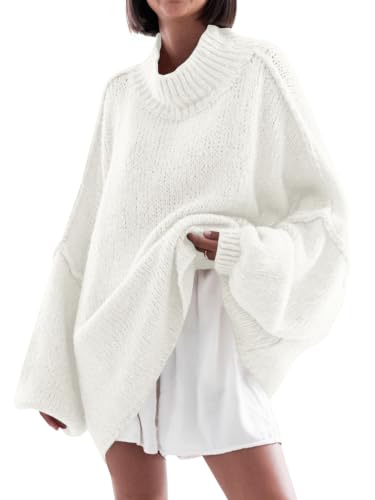 Image of Saodimallsu Womens Oversized Sweaters Mock Neck Batwing Long Sleeve 2026 Fall Trendy Ribbed Knit Casual Tunic Sweater