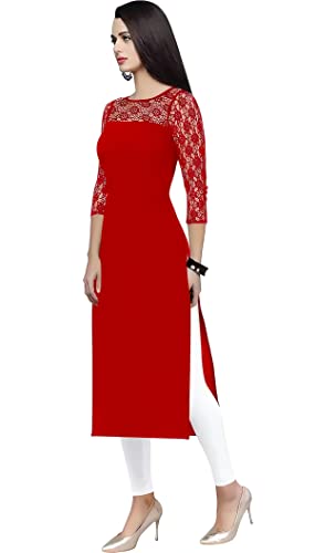 Image of Women's Crepe A-line Straight Kurtis, Plain Office Wear with Round Neck