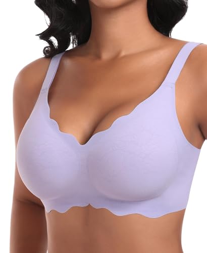 Ganado Soutien-Gorge Femme sans Armature Sexy Col en V Brassiere avec Coussinets Bralette sans Coutures Classiques Brassière Maintien (Violet,S)