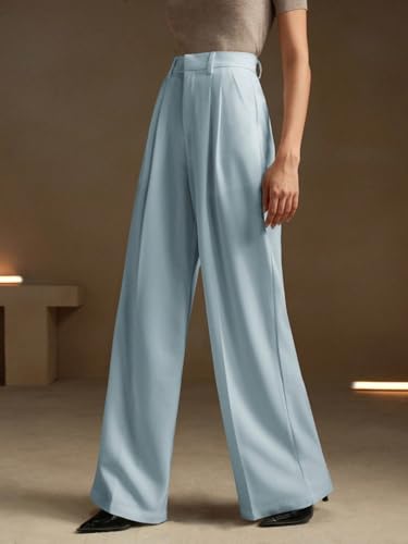 Image of KOTTY Women's High Waist Solid Color Hook and Bar Wide Leg Trousers Loose Comfort Trouser with Pockets