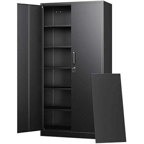 Letaya Metal Storage Cabinets with Lock Doors,Tall Locker Organizer Steel Garage Cabinets, 5 Adjustable Layers Shelves for Home, Office, Warehouse,Tool,Industrial(Black) Cover