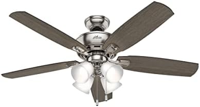 Hunter Fan Company 53216 Amberlin Indoor Ceiling Fan with LED Light and Pull Chain Control, 52", Brushed Nickel Finish