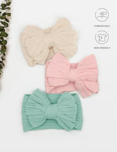 6 Pack Nylon Headbands with Stretchy Infant Bows, Pink Head Wraps for Newborns and Toddlers (03H-10)2