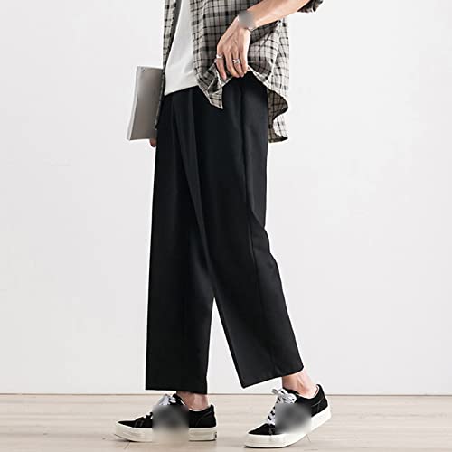 Men's Summer Thin Straight Cropped Pants Classic-Fit Wrinkle-Resistant Pleated Pant Skinny Stretch Dress Pant4