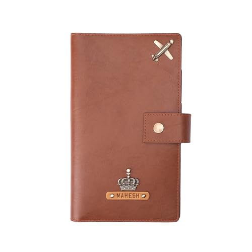 Image of The Junket Family Passport Holder for Up to 6 | Personalized Passport Cover with Custom Name & Charm | Premium Travel Document Organizer | Raksha Bandhan Gift for Travelers (Tan)